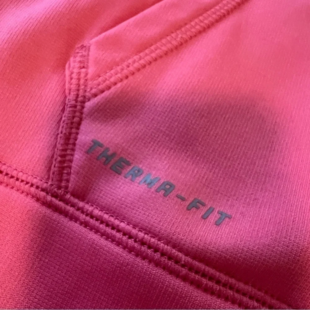 NIKE Hoodie Pink Swoosh Long Sleeve THERMA FIT Comfy L Fleece Lined